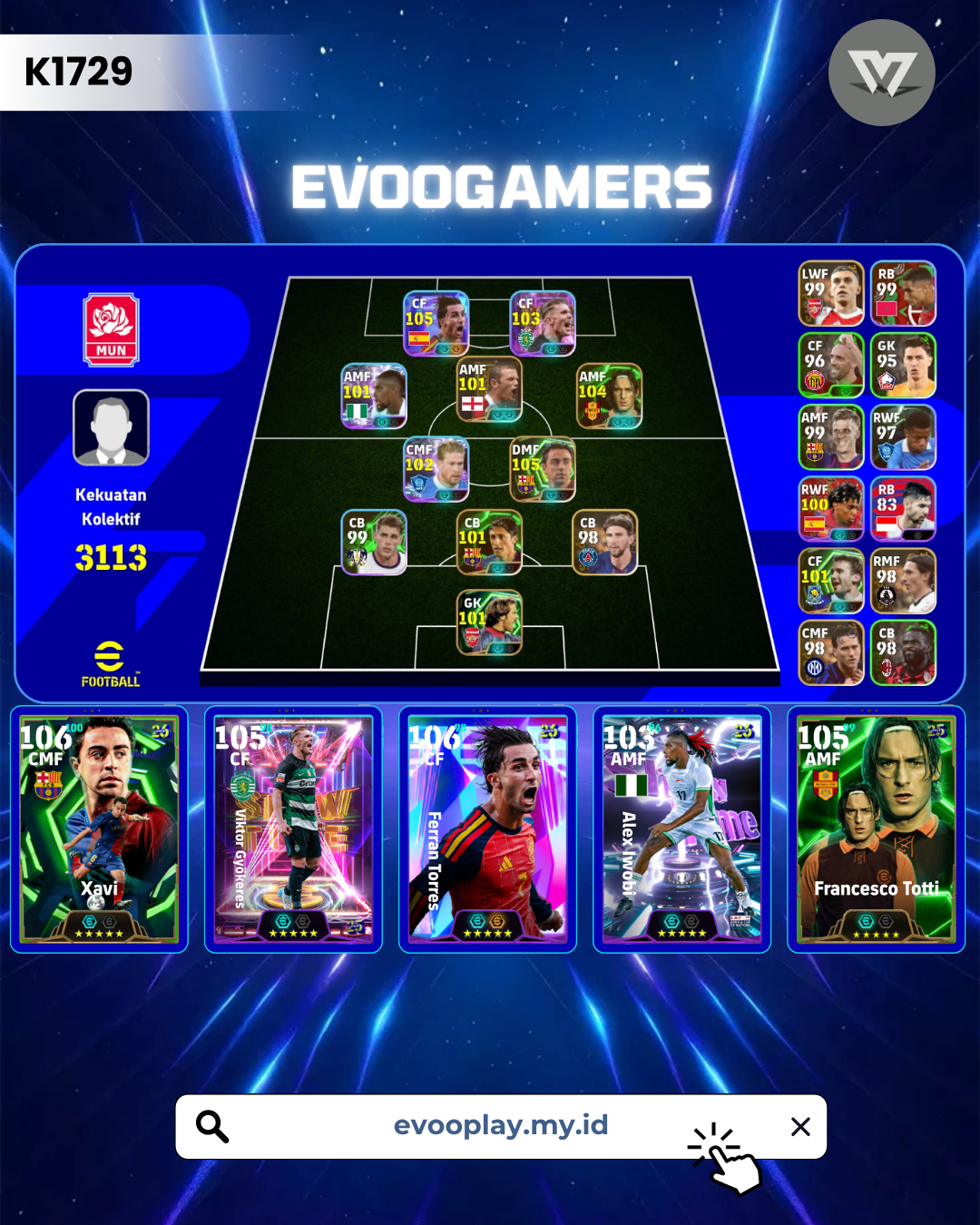 Torres, iwobi, Xavi, gyokeres, Totti dkk loh ya 😹